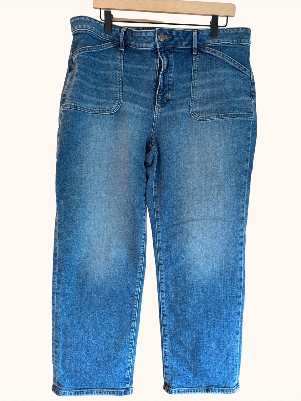 LOFT Curvy Straight Jeans Size 16 Medium Wash Front Patch Pockets